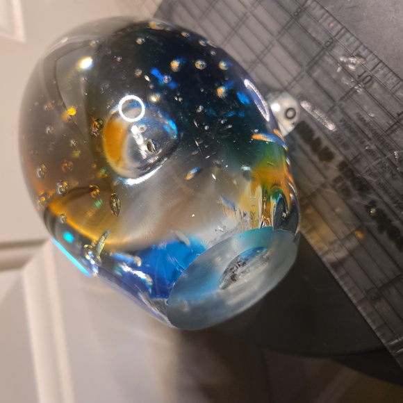 Blue and Amber Glass Art Magnum Paperweight Sculpture - Picture 8 of 9